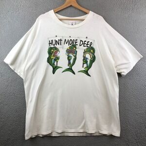 Vintage Delta Graphic T Shirt Hunt More Deer Fish Funny White XXL Mens‎